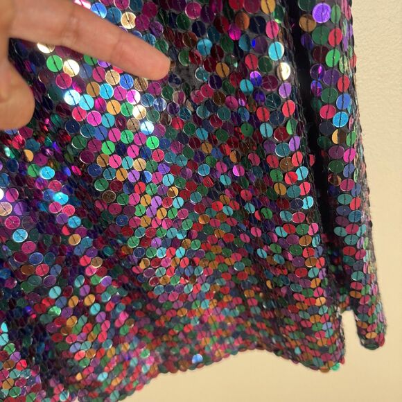 Blacktie Oleg Cassini Dress Womens 14 Sequin Long Sleeve Cocktail Multicolor 90s - Picture 8 of 15